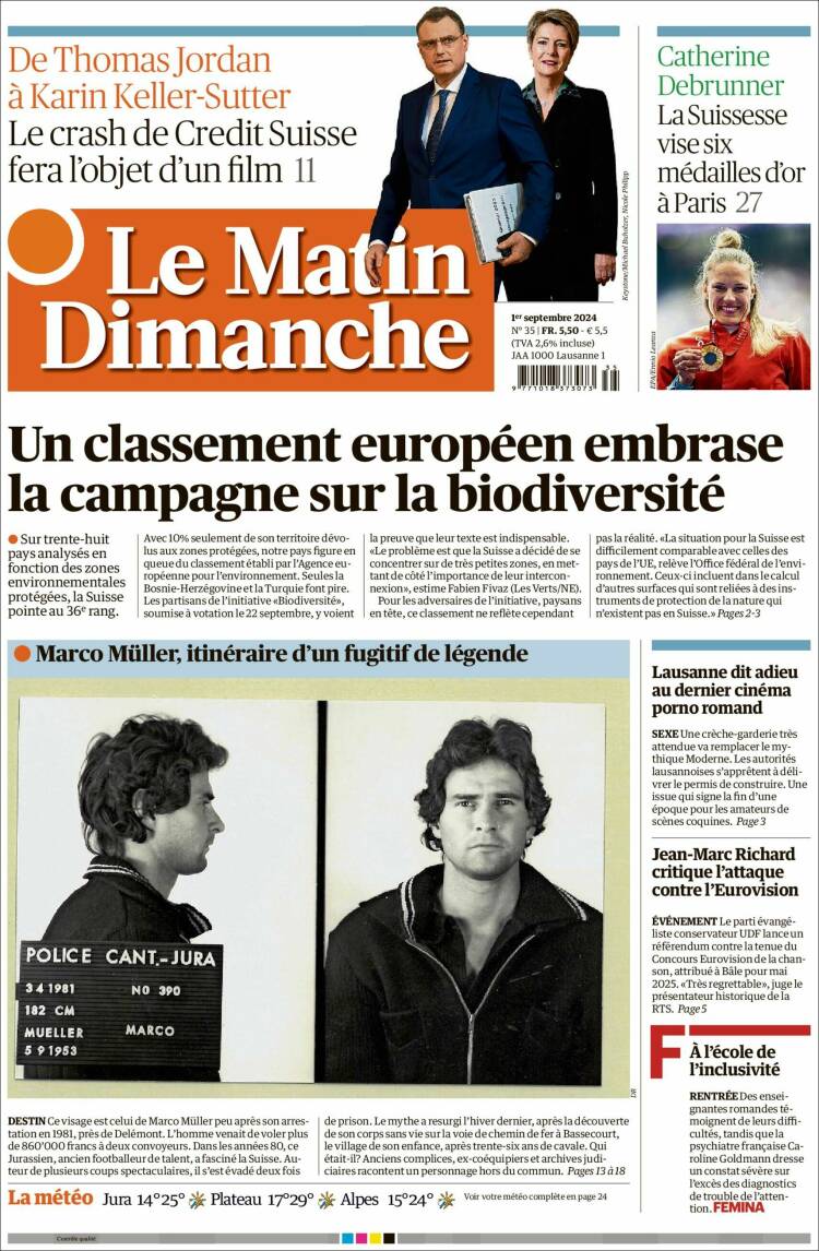 Portada de Le Matin (Suiza)