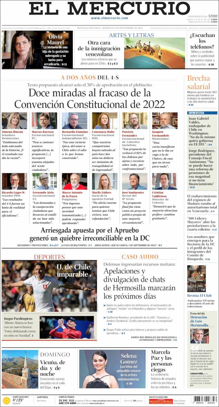 Portada de El Mercurio (Chile)