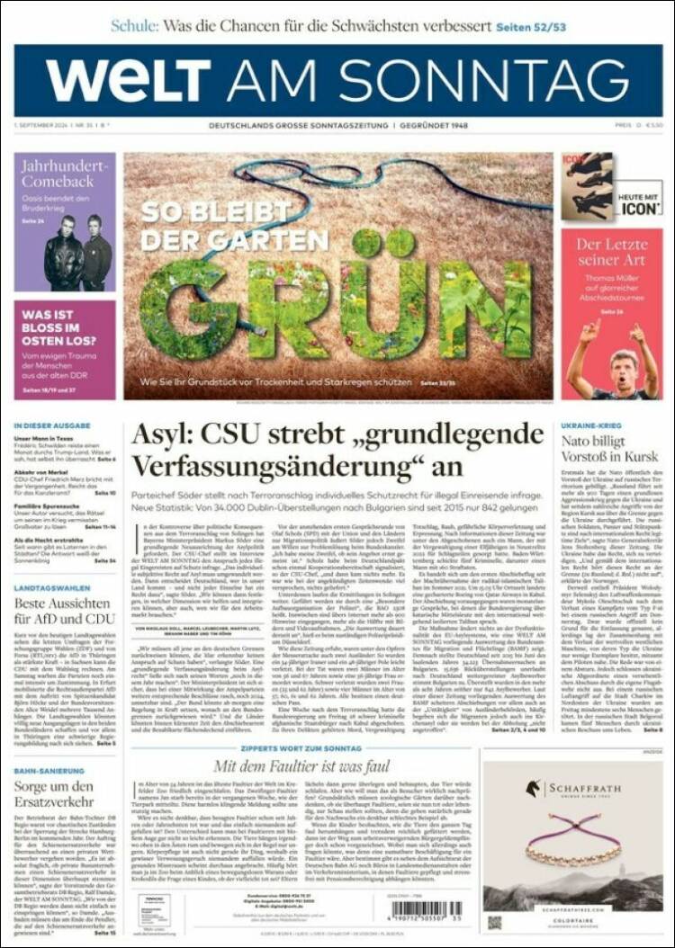 Portada de Die Welt (Alemania)