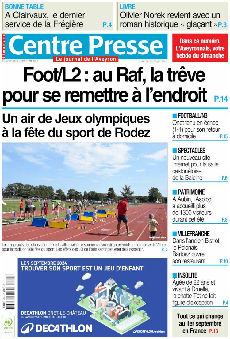 Portada de Centre Presse (Francia)