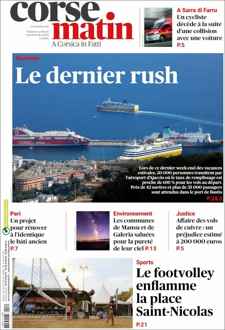 Portada de Corse-Matin (Francia)