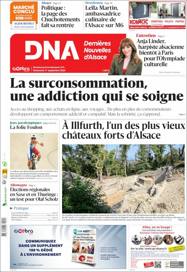 Portada de Les Dernières Nouvelles d'Alsace (Francia)