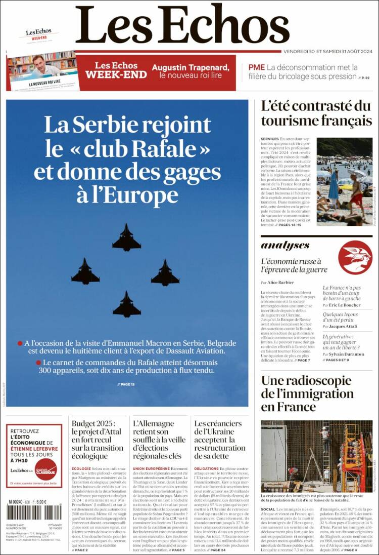 Portada de Les Echos (Francia)