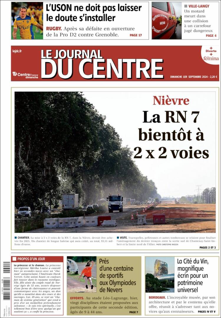 Portada de Le Journal du Centre (Francia)