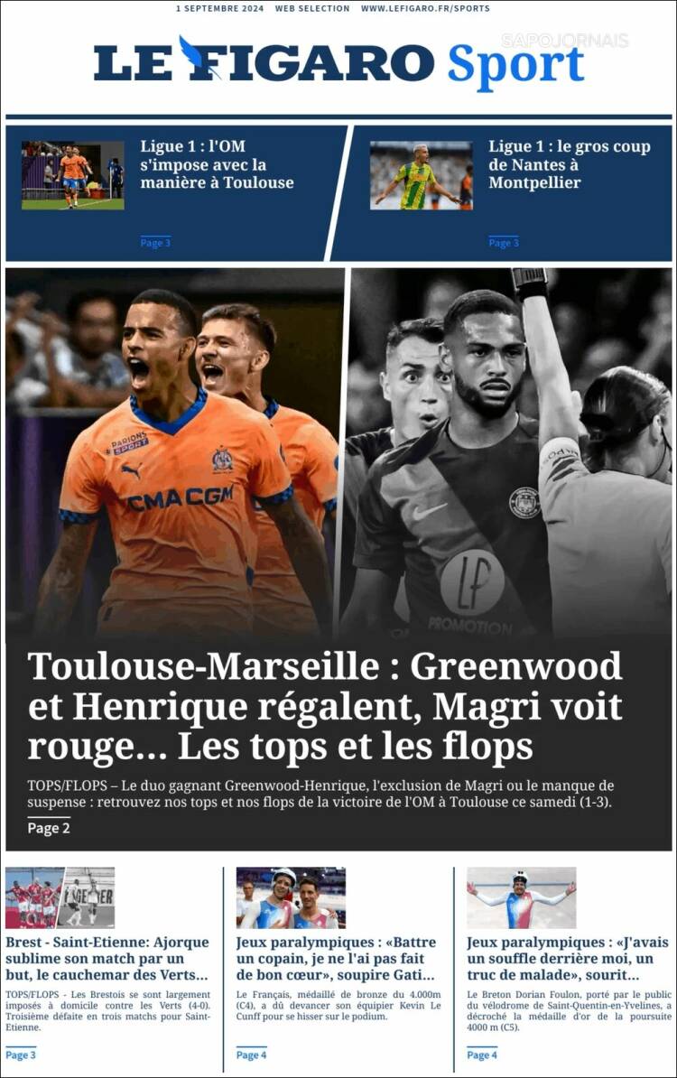 Portada de Le Figaro Sport (Francia)