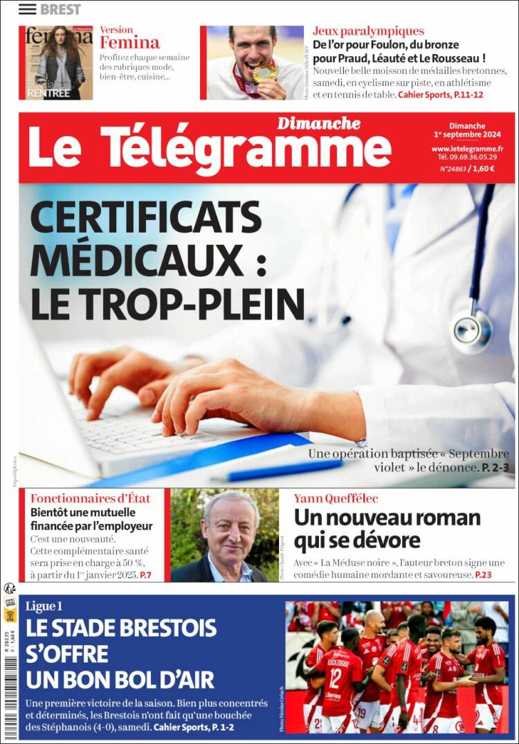 Portada de Télégramme (Francia)