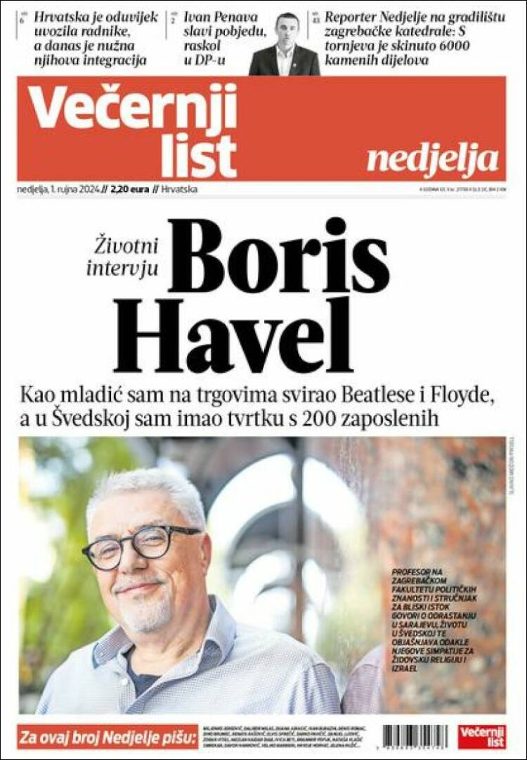 Portada de Večernji (Croacia)