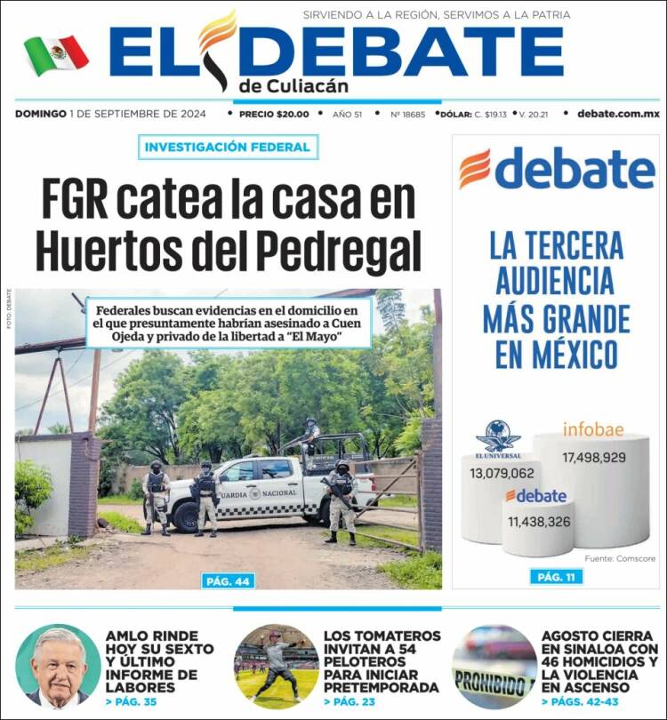 Portada de El Debate de Culiacán (México)