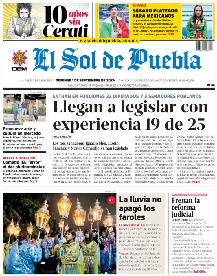 Portada de El Sol de Puebla (México)