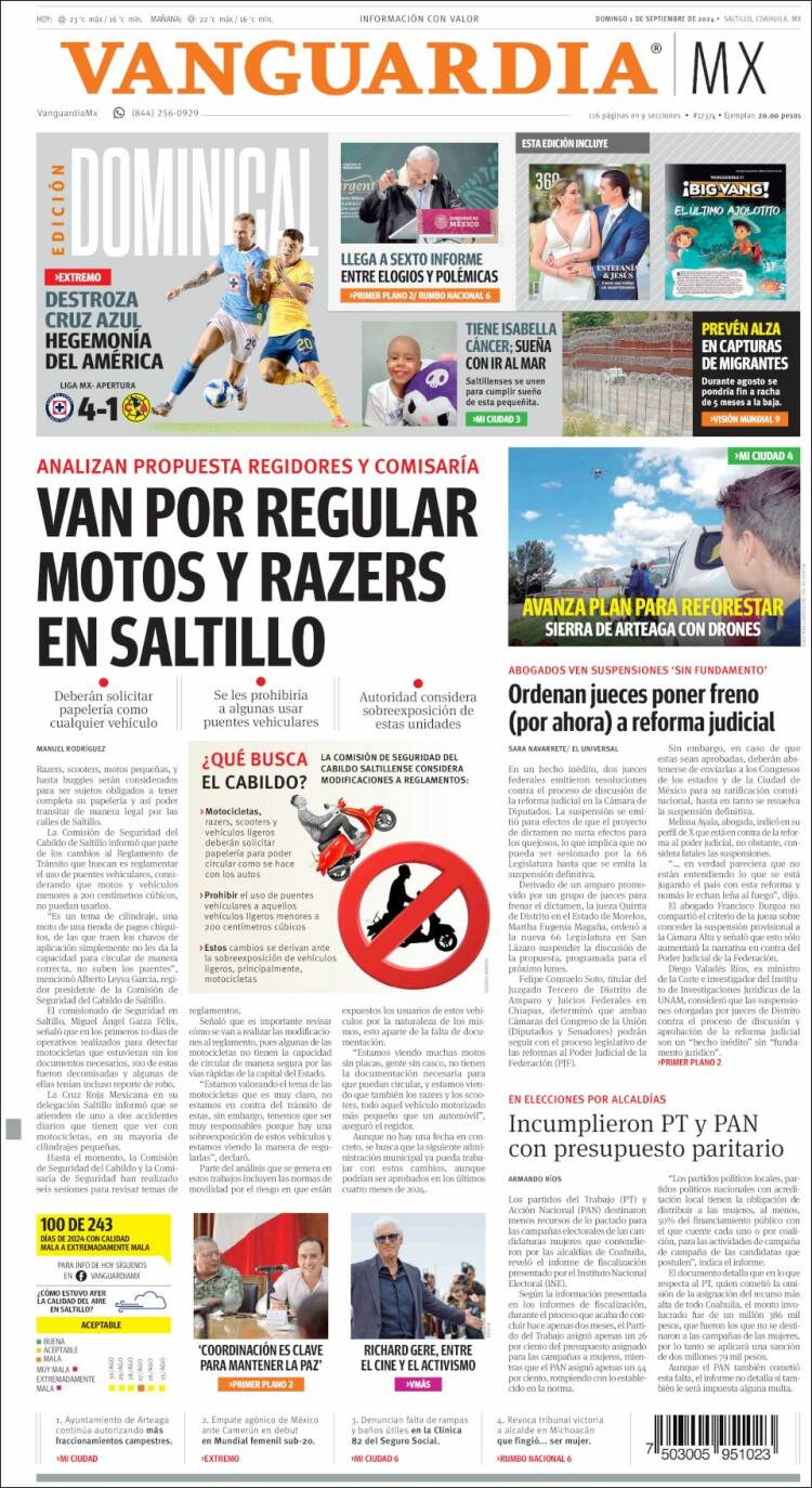 Portada de Vanguardia (México)