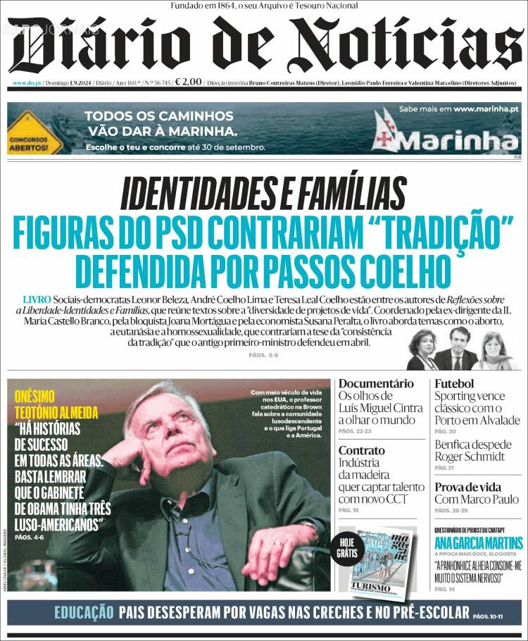 Portada de Diário de Noticias (Portugal)