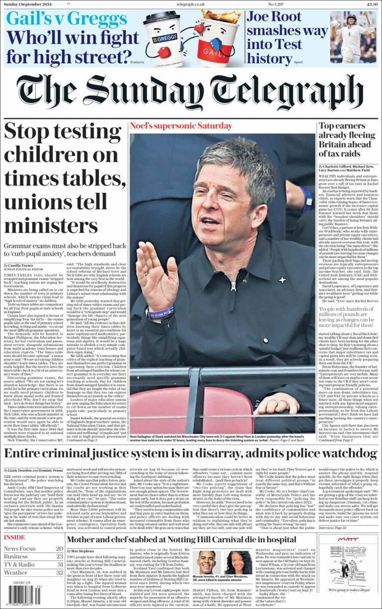 Portada de Daily Telegraph (Reino Unido)