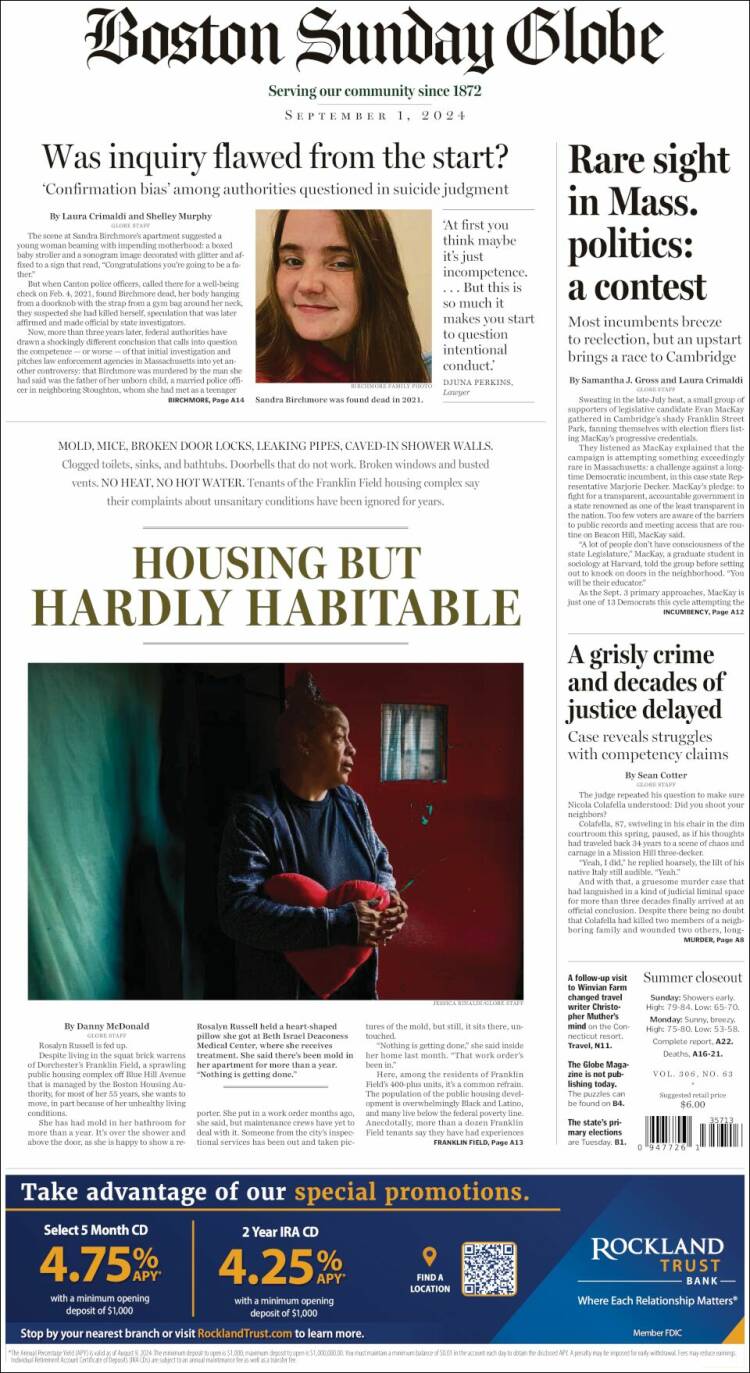 Portada de Boston Globe (USA)