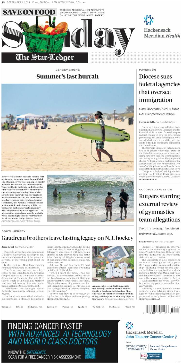 Portada de Star-Ledger (USA)