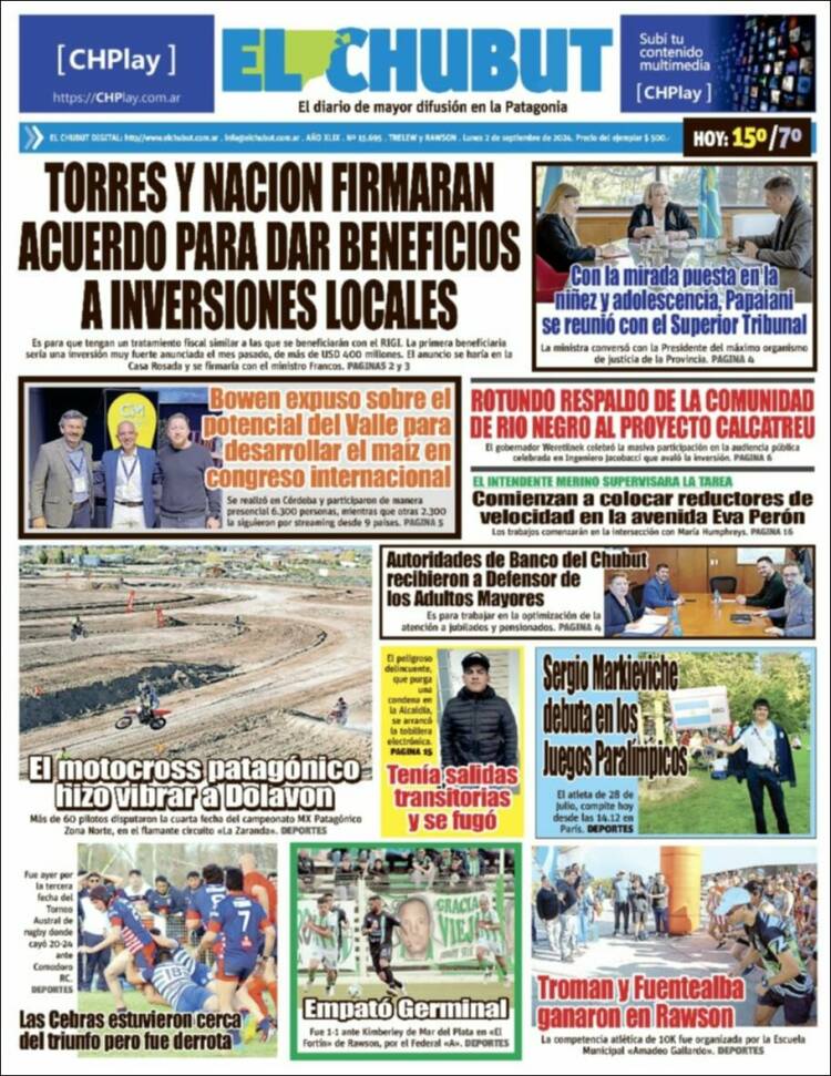 Portada de El Chubut (Argentina)