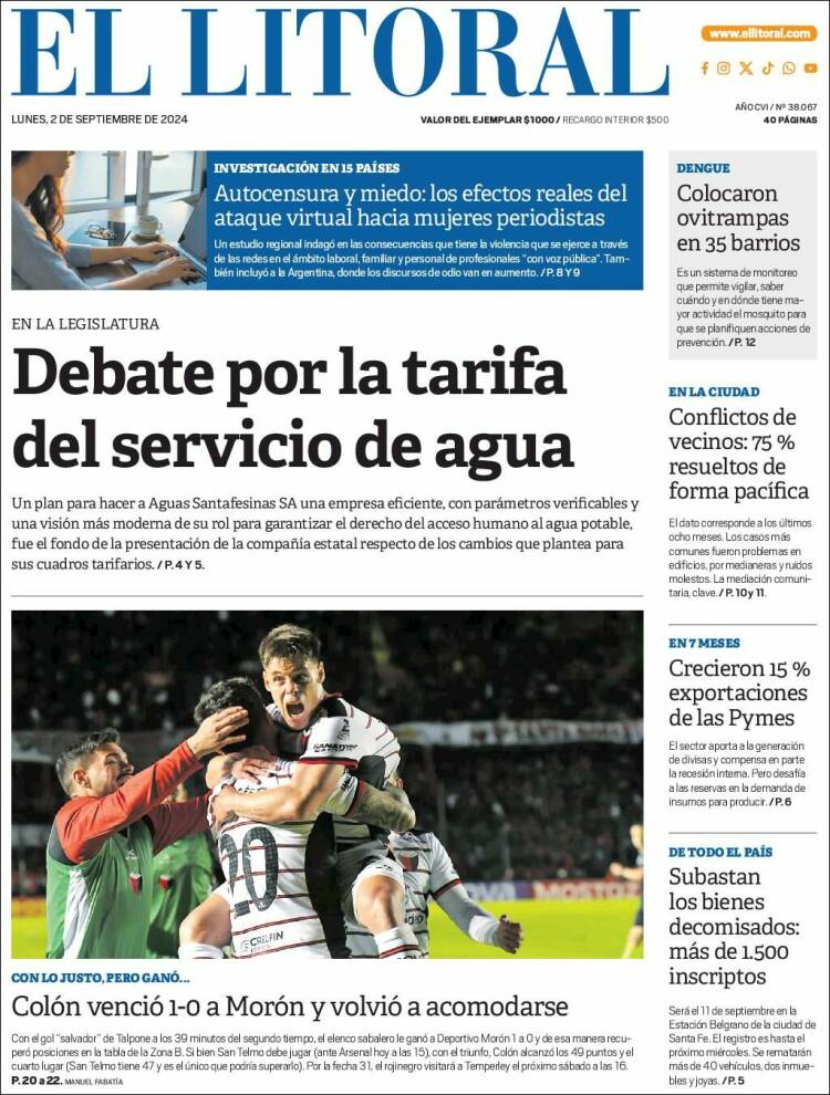 Portada de Diario El Litoral (Argentina)