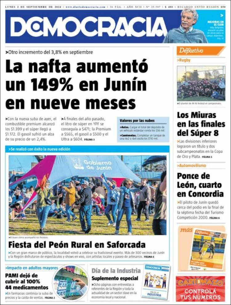 Portada de Diario Democracia (Argentina)
