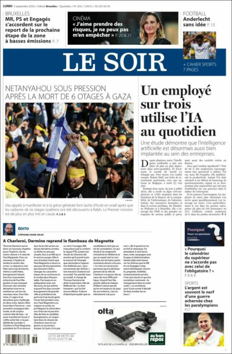 Portada de Le Soir (B&eacute;lgica)