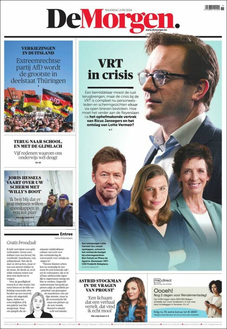 Portada de De Morgen (B&eacute;lgica)