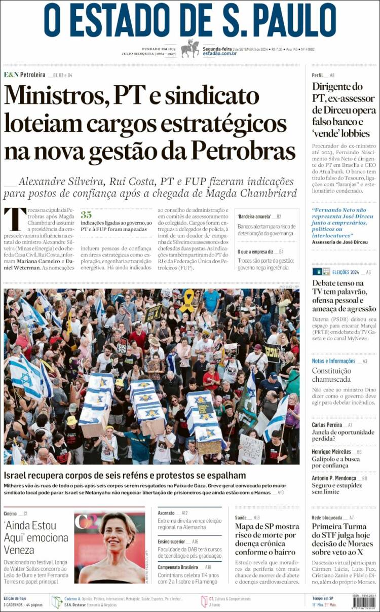 Portada de O Estado de São Paulo (Brasil)