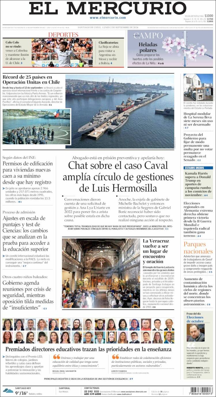Portada de El Mercurio (Chile)
