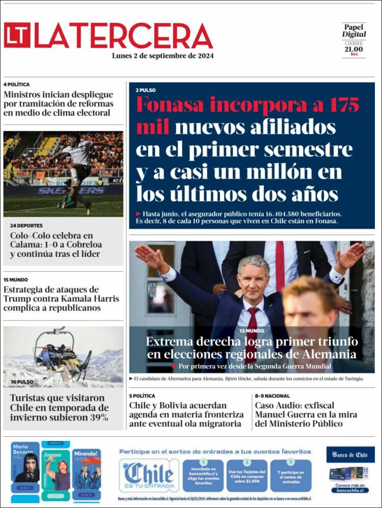 Portada de La Tercera (Chile)