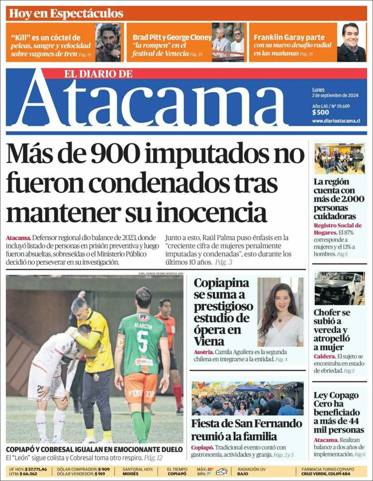 Portada de Diario de Atacama (Chile)