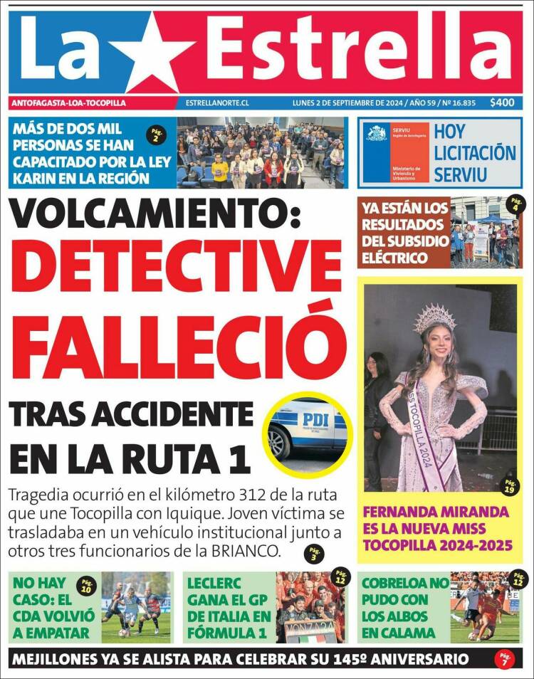 Portada de La Estrella de Loa (Chile)