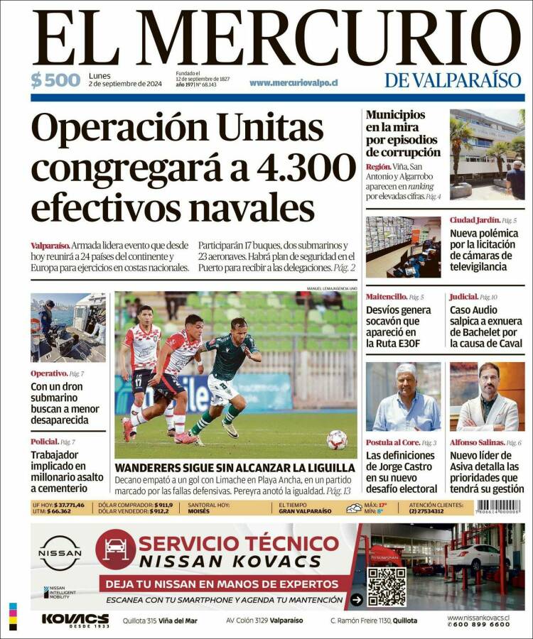Portada de Mercurio de Valparaiso (Chile)