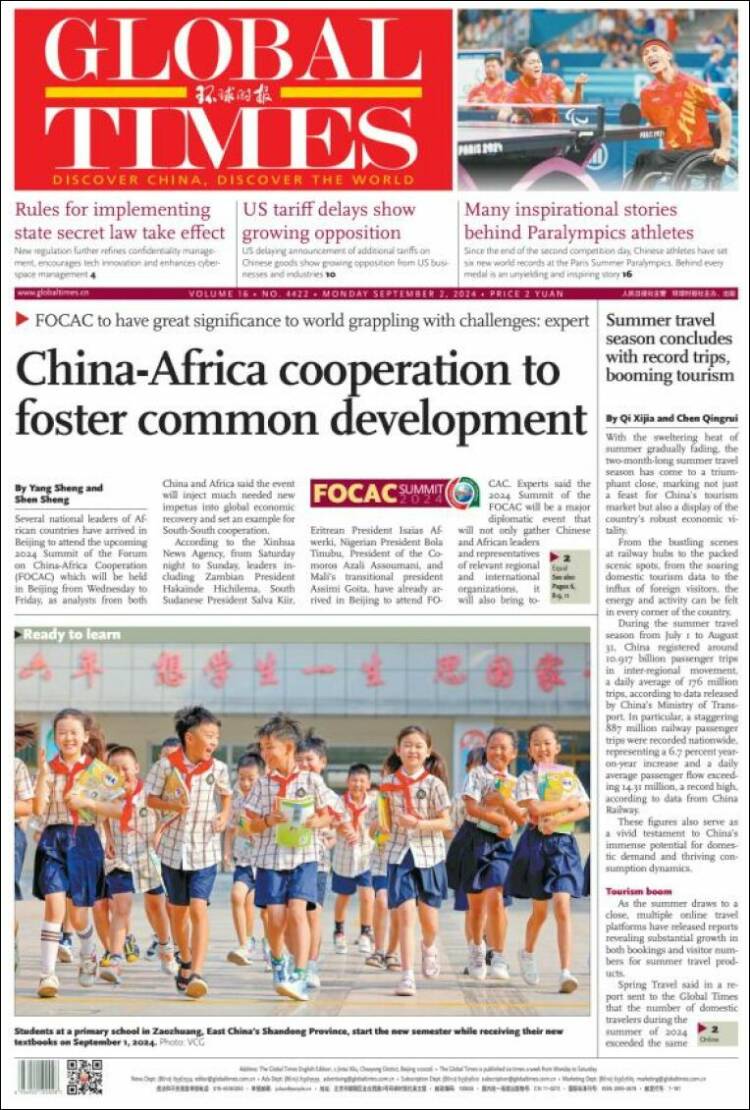 Portada de The Global Times (China)