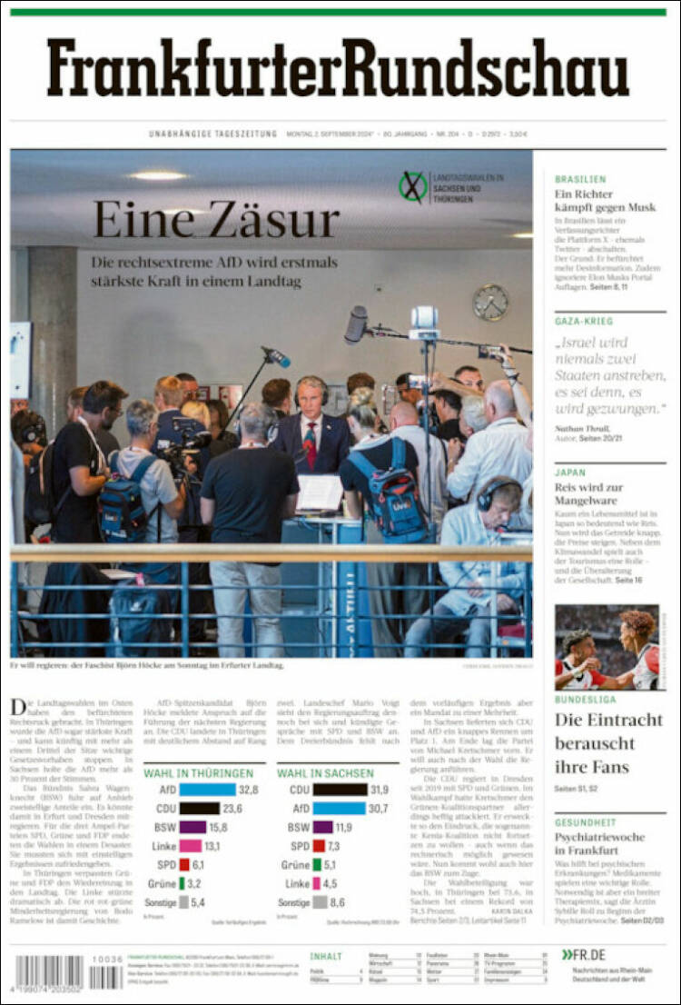 Portada de Frankfurter Rundschau (Alemania)