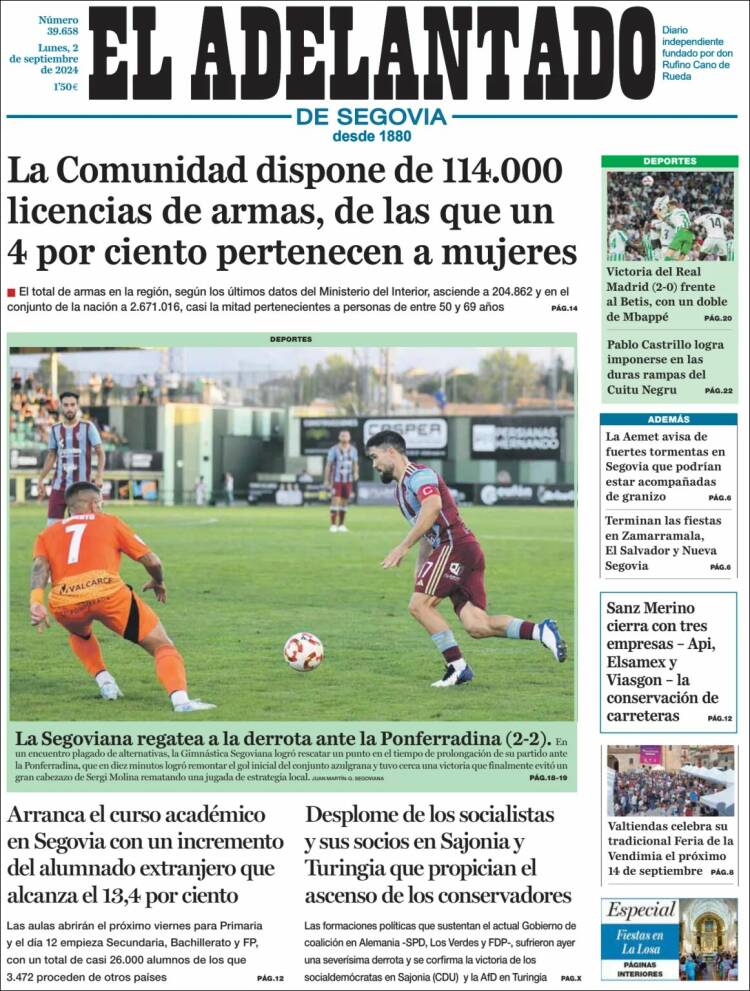 Portada de El Adelantado de Segovia (España)