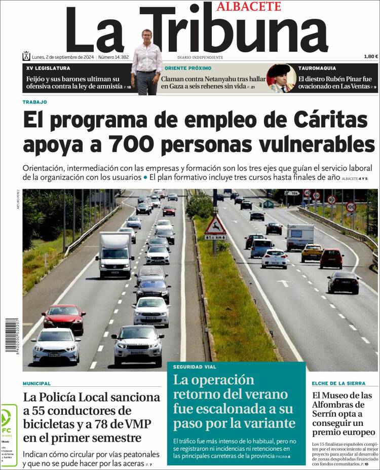 Portada de La Tribuna de Albacete (España)