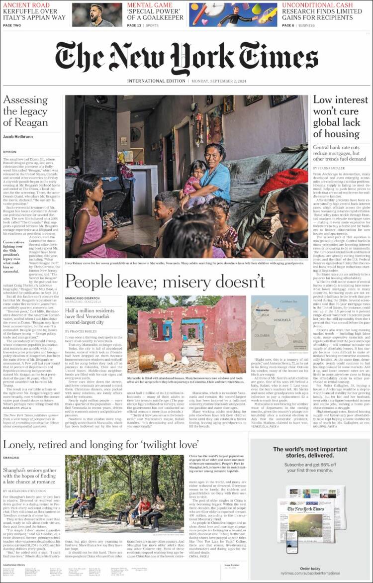 Portada de International New York Times (Europa)