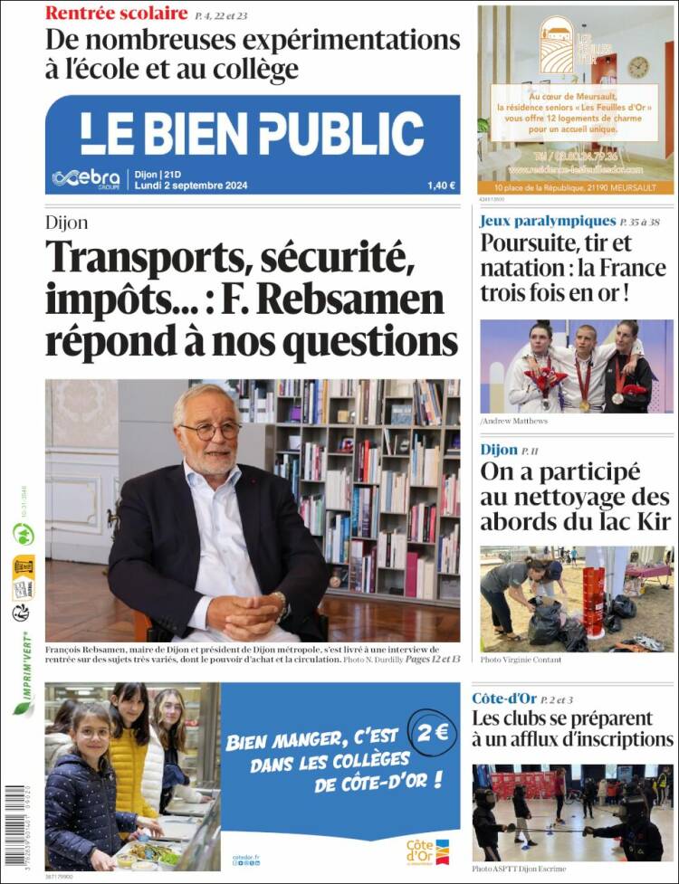 Portada de Le Bien Public (Francia)