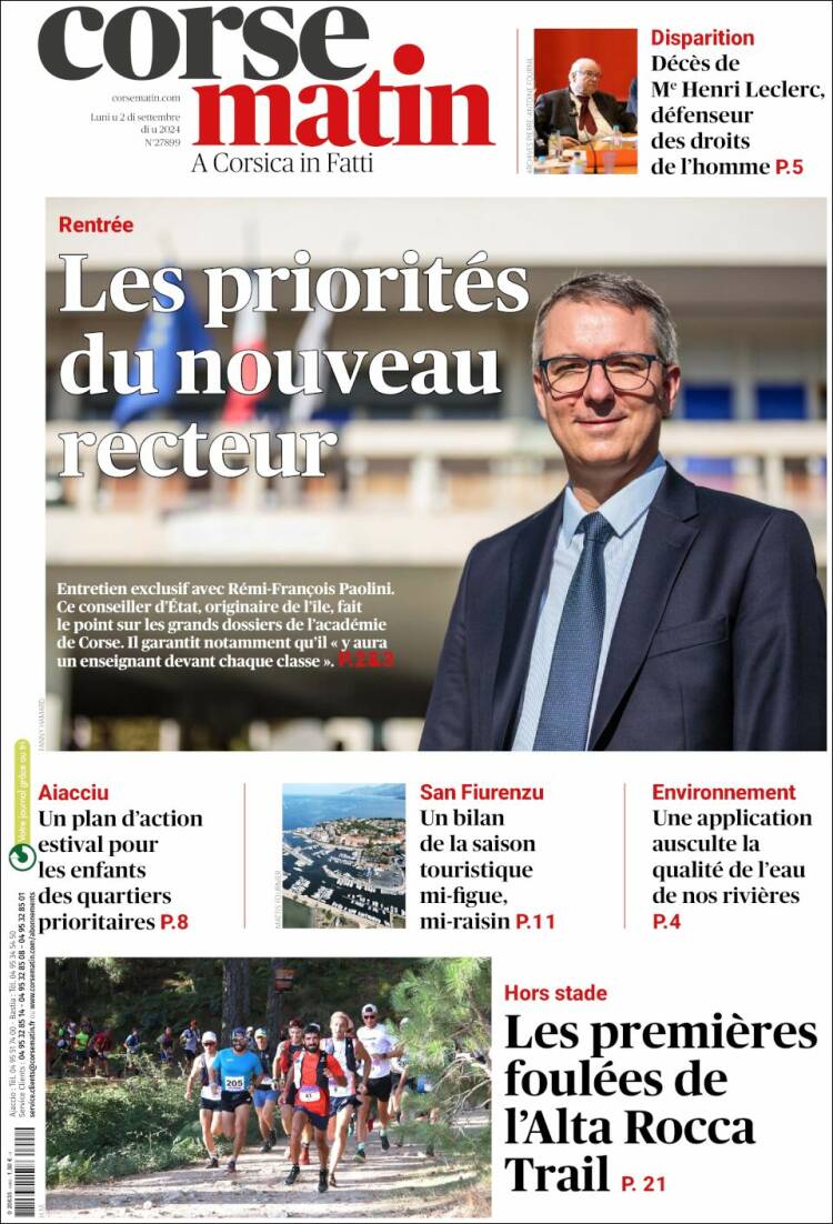 Portada de Corse-Matin (Francia)