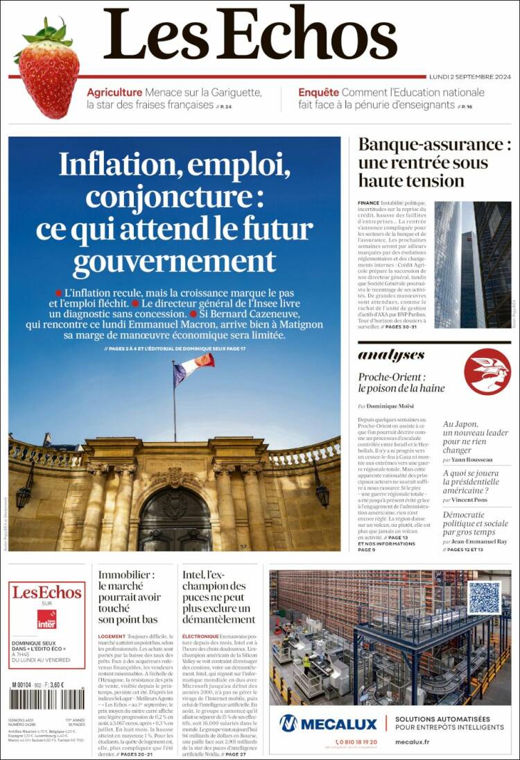 Portada de Les Echos (Francia)