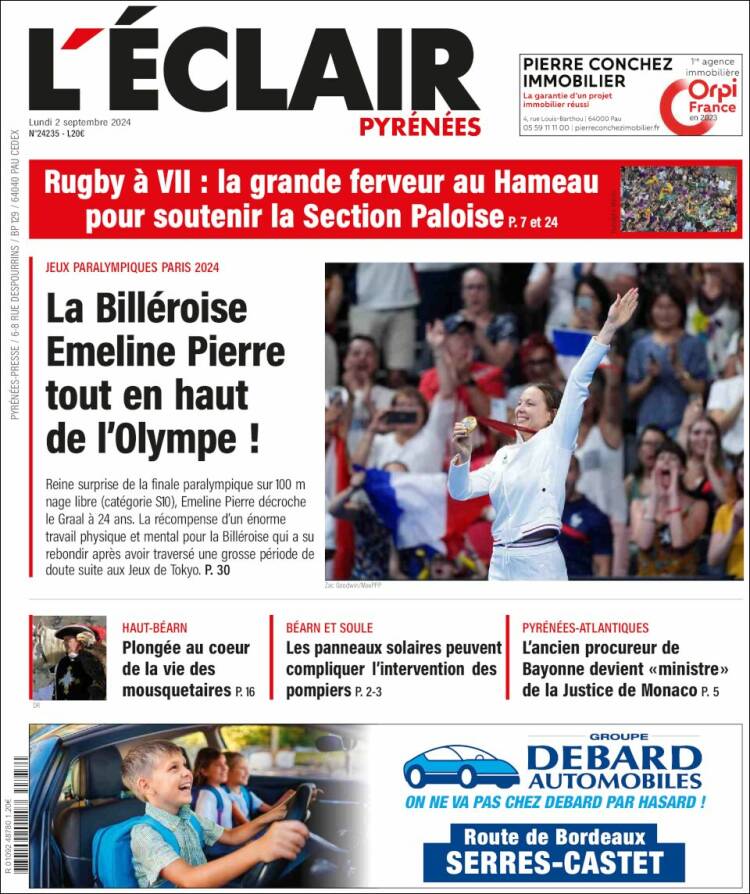Portada de L'Eclair des Pyrénées (Francia)