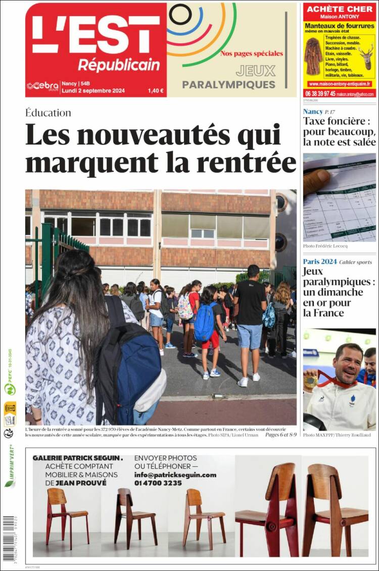 Portada de L'Est Republicain (Francia)