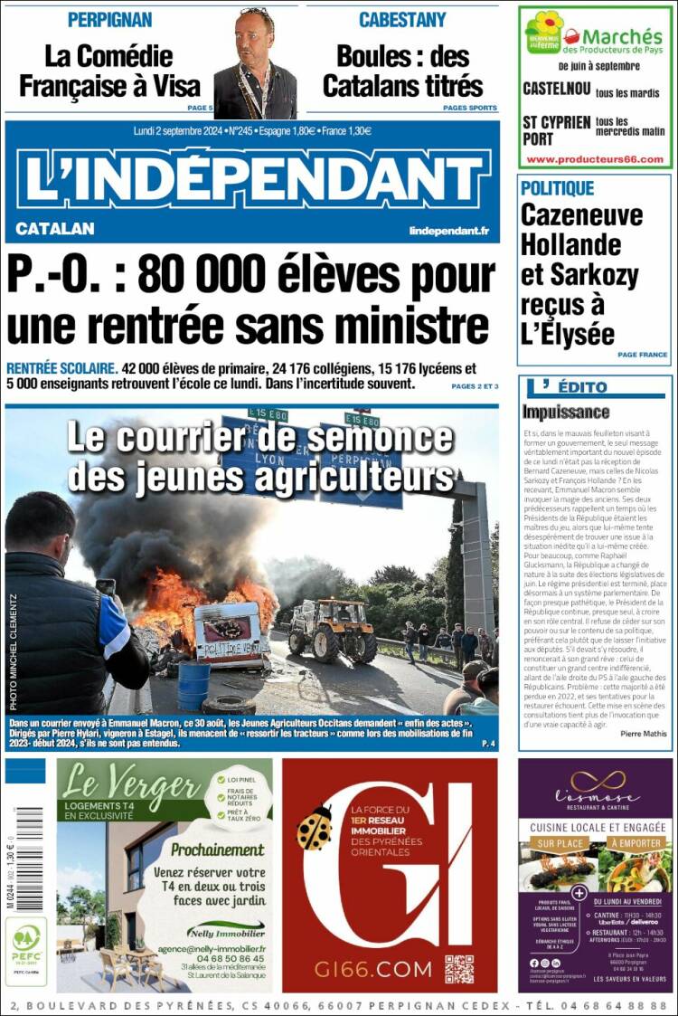 Portada de Le Indépendant (Francia)