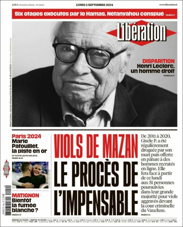 Portada de Libération (Francia)