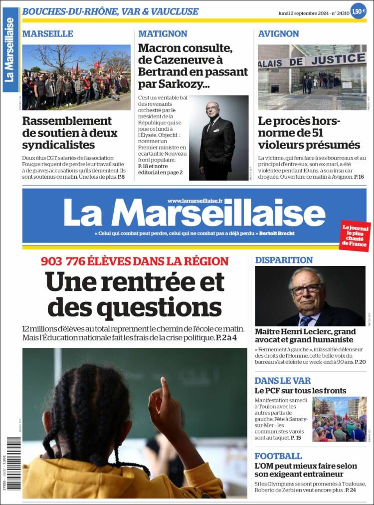 Portada de La Marseillaise (Francia)