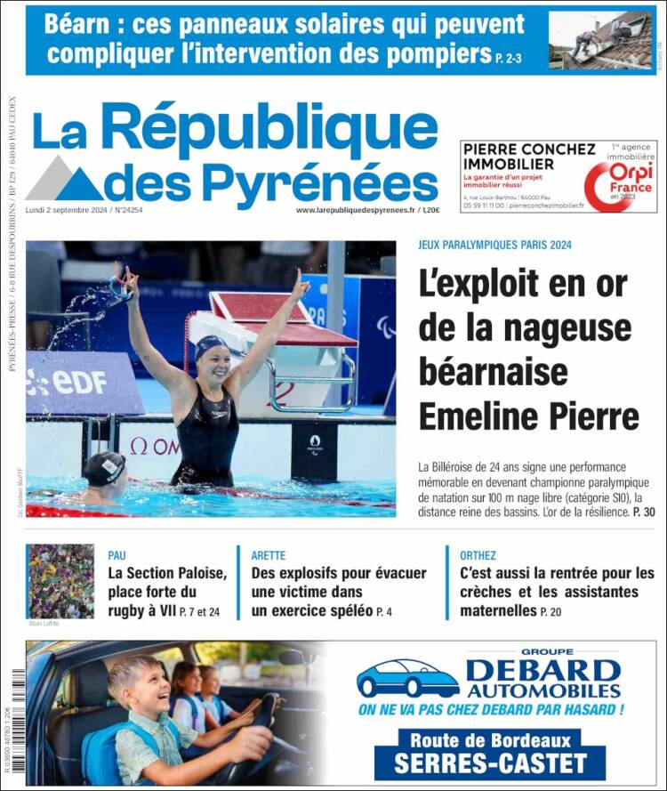 Portada de La République des Pyrénées (Francia)