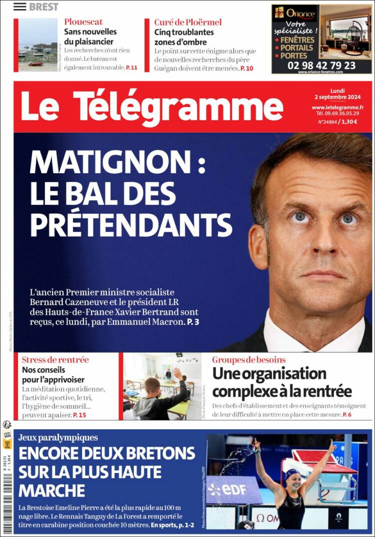 Portada de Télégramme (Francia)