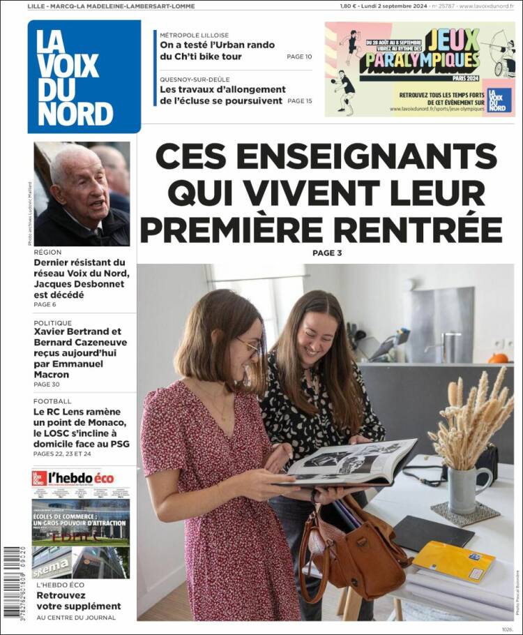 Portada de La Voix du Nord (Francia)