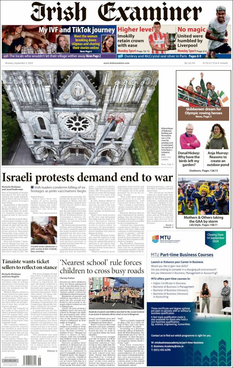 Portada de Irish Examiner (Irlanda)