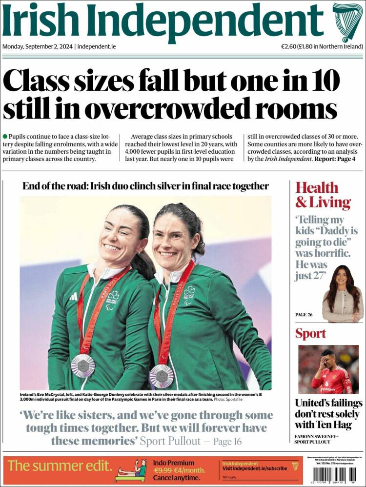 Portada de Irish Independent (Irlanda)