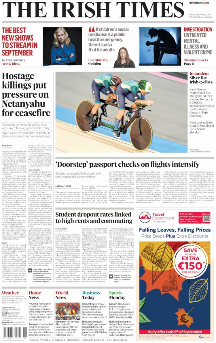 Portada de Irish Times (Irlanda)