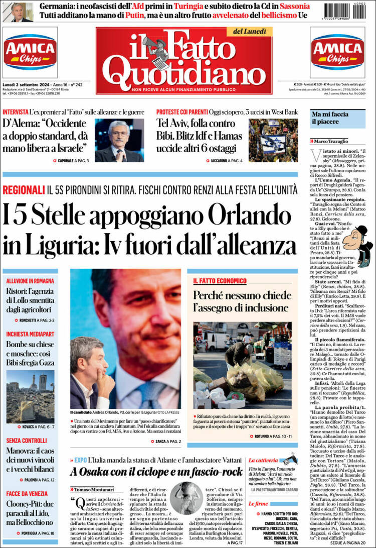 Portada de Il Fatto Quotidiano (Italia)