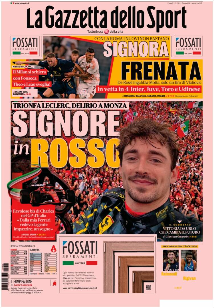 Portada de La Gazzetta dello Sport (Italia)